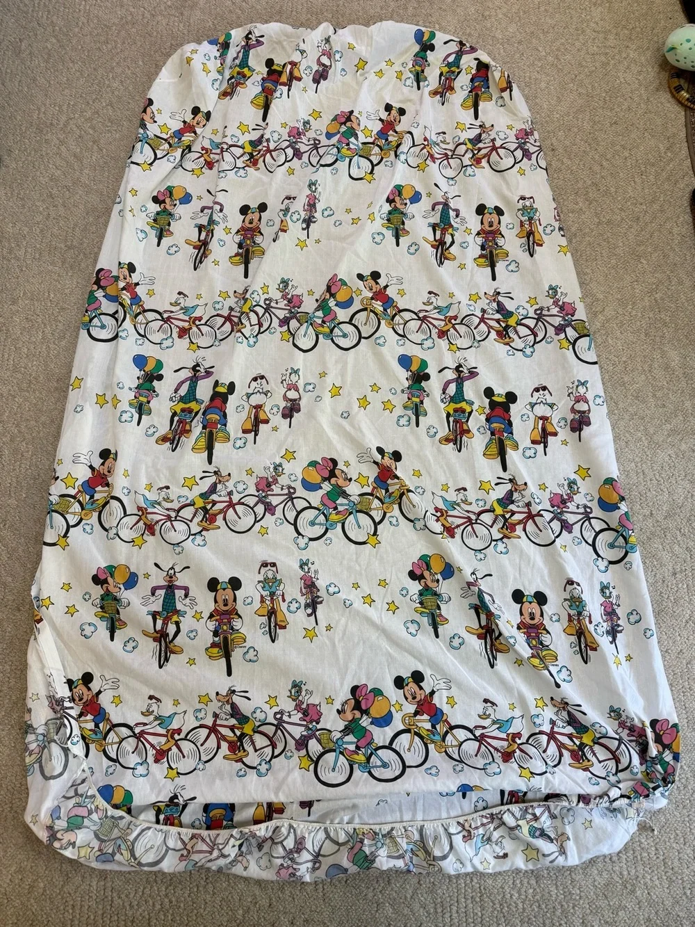 Vintage 1990’s Disney Mickey & Minnie Mouse Riding Bikes Bedding Sheet Set